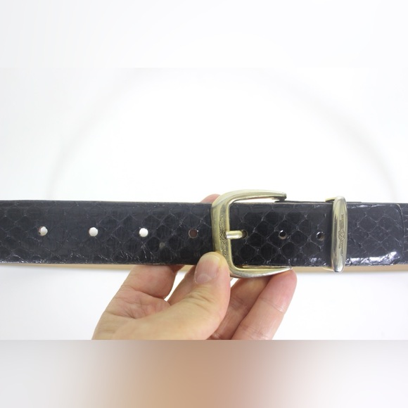 Vintage Black Genuine Snake Skin Reptile Leather Belt with Gold Tone Buckle - Picture 3 of 8